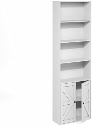 Furinno Jensen Farmhouse Style 6-Tier Book Shelf with Doors, White - Image 6