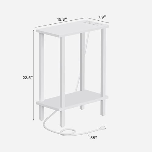 TUTOTAK Narrow Side Table, 2-Tier Small End Table with Charging Station - Image 3