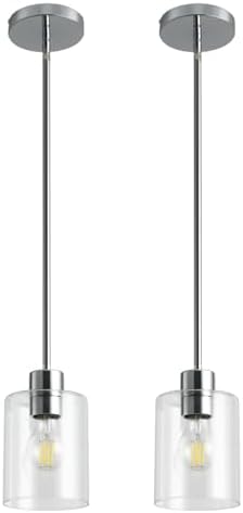 Chrome Pendant Lights Kitchen Island - Clear Glass Pendant Light Fixture Multiple Stems Rods 3 Units 12 Inch 3 Units 4 Inch (2 Pack Chrome Downrod) by KLSSLighting