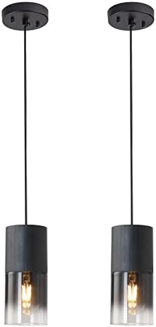2-Pack Black Pendant Light Fixtures, Adjustable Modern Pendant Lights for Kitchen Island, Industrial Glass Pendant Lights for Dining Table Hallway Bedroom Living Room by LINSEEDS