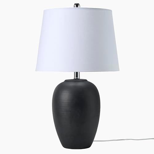 Nourison Home 23" Black Vintage Distressed Ceramic Pot Table Lamp for Bedroom, Living Room, End Table, with White Tapered Drum Shade - Image 2