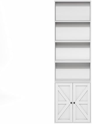 Furinno Jensen Farmhouse Style 6-Tier Book Shelf with Doors, White - Image 7