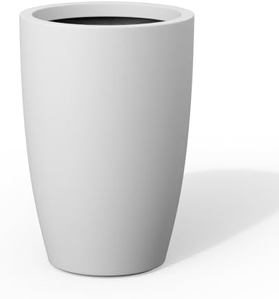 Kante Large Round Tapered White Concrete Planter 20.5" Tall, Outdoor by Unknown