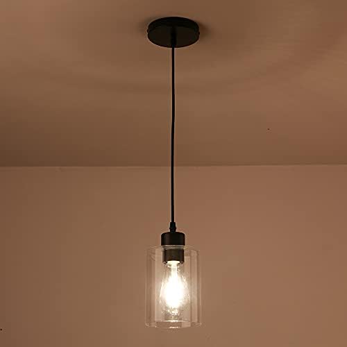 Modern Black Farmhouse Clear Glass Cylinder Pendant Light Fixture,Mini Pendant Lighting for Kitchen Island Decor - 4.75 Inch Shade, 2-58 Inch Cord (Black 3 Pack) - Image 4