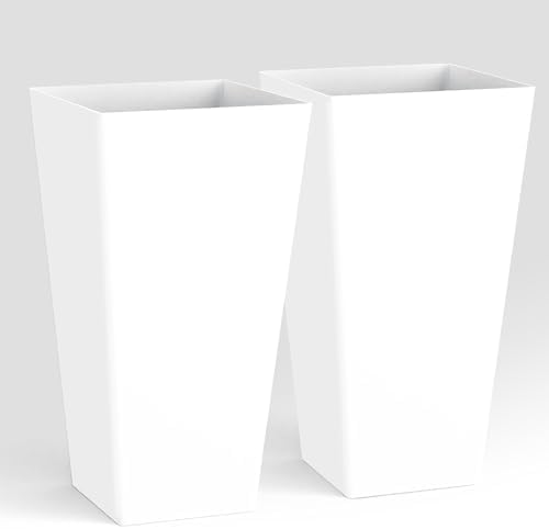 Worth Garden 20" White Plant Pots Tall Flower Pots Set of 2 Planters - Image 6