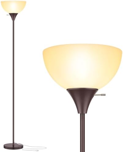 Coucrek Floor Lamp, LED Standing Lamps with White Plastic Shade, Corner Floor Lights for Living Room Bedroom, Rotary Switch, Bulb not Included, Brown by Coucrek