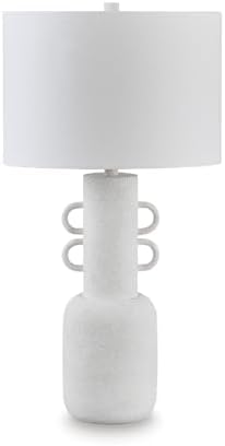 Signature Design by Ashley Perringhill Table Lamp, 31" Tall Sculptural Metal Base, Fabric Drum Shade, 3-Way Switch, Transitional Decor for Bedroom and Living Room, Distressed White by Unknown