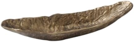 Decorative Serving Tray Cast Aluminum Artistic Centerpiece Multipurpose Bowl Long Boat Shape Textured Surface Suitable for Room, Bronze Gold, Small 520x140x100mm by Leefasy