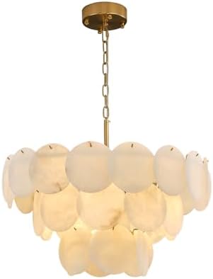 Alabaster Round Chandelier, 26" Natural Spanish Marble Stone Texture Chandeliers, 9-Light Dimmable Alabaster Chandelier, Modern Luxury Lighting for Living Room, Bedroom, Hallway by CEENWE