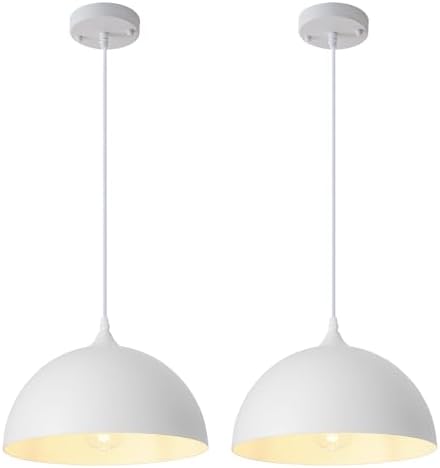 White Farmhouse Pendant Light 11.8inches 2 Packs, Kitchen Pendant Lights, Industrial Pendant Light, Pendant Lights Kitchen Island for Living Room, Bedroom, Dinning Room, Office by SESIMENTLogoGoboProjector