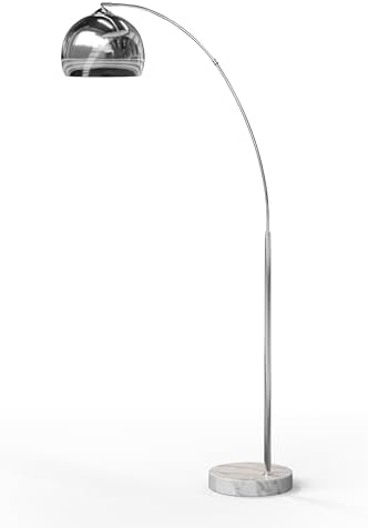 Teamson Home Arquer 68.1" Arc Floor Lamp for Living Rooms, Home Offices, Dining Rooms, Bedrooms with Faux White Marble Base and Chrome Bell Shade by TeamsonHome