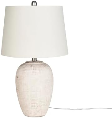 Nourison Home 23" Distressed Cream/Beige Rustic Ceramic Jar Table Lamp for Bedroom, Living Room, Dining Office, with Ivory Shade - Image 3