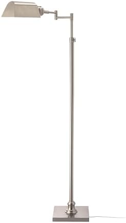 O’Bright Arcadia - Pharmacy Floor Lamp, Full Range Dimming, Swing Arm Task Lamp, E26 Socket, Bulb Replaceable, Adjustable Height 47” to 55”, 360° Rotatable Shade, All-Metal Design, Brushed Nickel by OBright