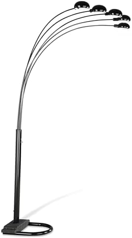 Coaster Home Furnishings - Kayd - Metal Floor Lamp with 5 Flexible LED Lights, Curved Lamp Heads and Dome Shades - Living Room - 92-Inch - Black - 1297A by CoasterFineFurniture