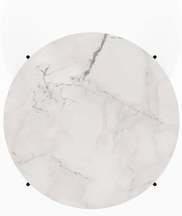 Furinno BESI 2-Tier Round Modern Coffee Table with Metal Legs, Marble White - Image 5