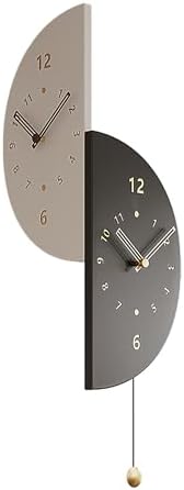 Semicircular Double Sided Corner Wall Clock with Pendulum, Silent Quartz Movement Battery Operated Vintage Boho Farmhouse Decorative Clock for Living Room Bedroom Kitchen Office Gym, Black & White by PSYCHEGOD