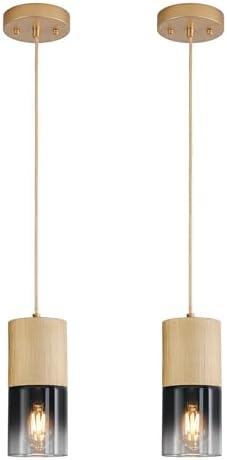2-Pack Gold Pendant Light Fixtures, Adjustable Modern Black Pendant Lights for Kitchen Island, Industrial Glass Pendant Lights for Dining Table Hallway Bedroom Living Room by LINSEEDS