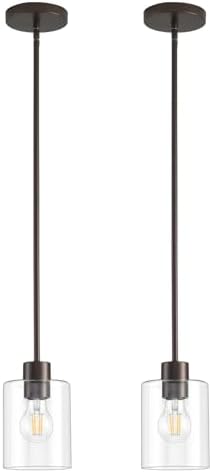Oil Rubbed Bronze Pendant Lights Kitchen Island - Clear Glass Pendant Light Fixture Multiple Stems Rods 3 Units 12 Inch 3 Units 4 Inch (2 Pack Oil Rubbed Bronze Downrod) by KLSSLighting