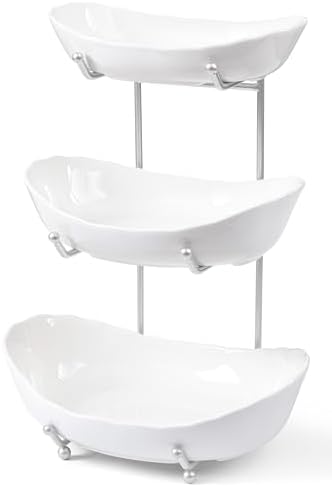 HBlife 3 Tier Fruit Bowl, Ceramic Fruit Basket for Kitchen Counter by HBlife