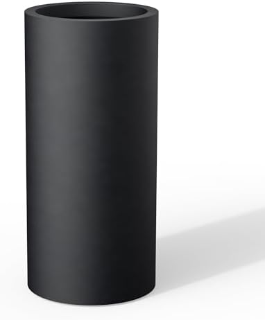 Kante Accent Round Column Black Concrete Planter 23.6" Tall, Outdoor by Unknown
