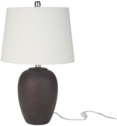 Nourison Home 23" Dark Purple Distressed Ceramic Pot Table Lamp for Bedroom, Living Room, Dining, Office, with White Shade - Image 2
