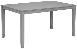 Merax 6-Piece Solid Wood Dining Table Set, Wooden Legs, Gray - Image 5