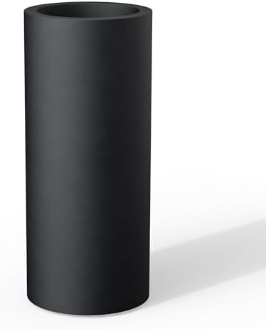Kante Small Round Column Black Concrete Planter 18.9" Tall, Outdoor by Unknown