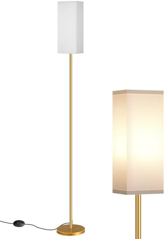 Floor Lamp, Pole with Foot Switch, Modern Standing Lamp Lampshade, Minimalist Freestanding Lamp (Bulb Not Included), for Living Room, Bedroom Office ETL Listed Gold and White DCW07LD05 by GOEBLESON