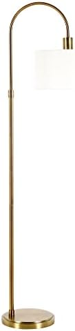 Veronica Arc Floor Lamp with Fabric Shade in Brass/White by Unknown