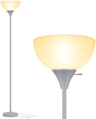 Coucrek Floor Lamp, LED Standing Lamps with White Plastic Shade, Corner Floor Lights for Living Room Bedroom, Rotary Switch, Bulb not Included, Grey by Coucrek