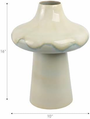 Pedestal Vase for Home Decor - Ceramic Earthenware for Bathroom, Bedroom, Kitchen, and Living Room Centerpiece - Flower Pot Accent Display for Entryway and Office Hallway Styling - 16", Ivory & Blue - Image 4