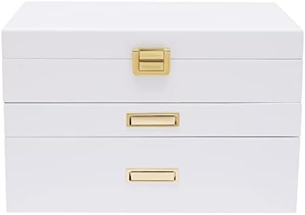 3 Layers Jewelry Storage Box with 2 Drawers, Large Wooden Jewelry Box for Women and Girls Necklace Ring Watch Organizer, White - Image 6