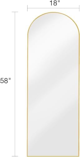 DMWOODFL 58"x18" Arched Full Length Mirror - Floor Standing or Wall Mounted with Stand, Aluminum Frame & Shatter-Proof Glass, Gold Freestanding Mirror for Bedroom, Living Room, Entryway Decor - Image 2