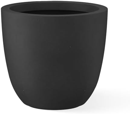 Kante Accent Round Bowl Black Concrete Planter 14" Dia, Outdoor by Unknown
