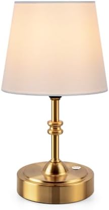 ONEWISH Small Cordless Lamp Dimmable-Battery Operated Table lamp, 4000mAh Rechargeable, Touch Bedside Lamp with White Fabric Shade, 2700K Bulb Included, for Dining, Patio, Bathroom(Gold) by onewish