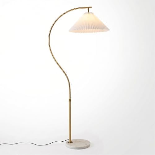 63 Inch Arc Floor Lamp with White Pleated Fabric Shade, Dimmable Standing Lamp with Marble Base, Rotatable Pivot Shade, Foot Switch,for Living Room Bedroom Office Sofa Corner. by Unknown