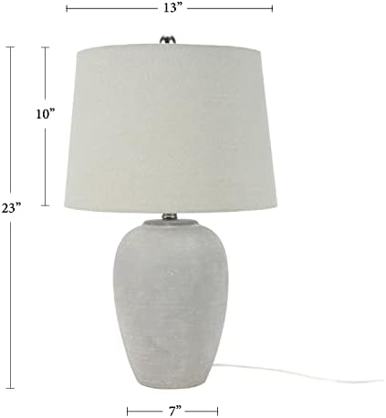 Nourison Home 23" Vintage Grey (White Washed) Ceramic Pot Table Lamp for Bedroom, Living Room, Dining, Office, with Grey Shade - Image 2