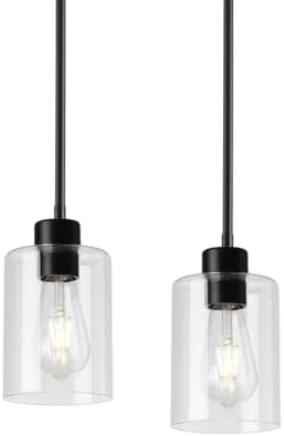 Black Pendant Lights Kitchen Island,Modern Farmhouse Glass Pendant Light,Light Fixture Kitchen Pendant Mini Hanging Light Fixture for Sink (Black 2 Pack Stem Rod) by KLSSLighting