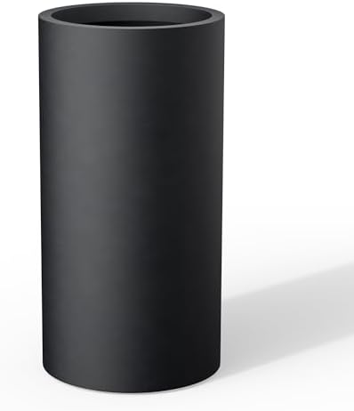 Kante Large Round Column Black Concrete Planter 27.8" Tall, Outdoor by Unknown