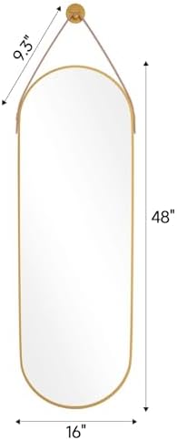 Full Length Mirror, Oval Wall Mounted Mirror, 48"x16" Door Mirrors with Hanging Leather Strap, Wall Mirrors Full Length with Aluminum Frame for Bathroom Living Room Entryway (Gold) - Image 4