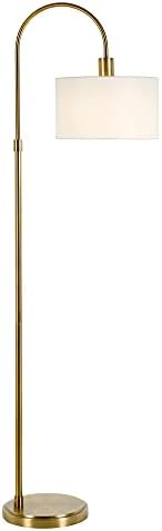 Veronica Arc Floor Lamp with Fabric Shade in Brass/White - Image 3