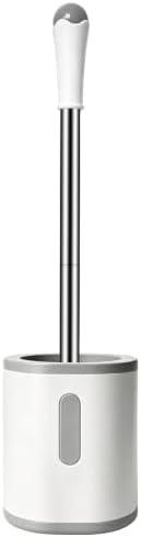 AONEZ Compact Toilet Brush & Holder, Stainless Steel Handle, Space Saving for Storage, Deep Cleaning, Drip-Proof, Easy to Assemble, Nylon Bristles, White & Grey by AONEZ