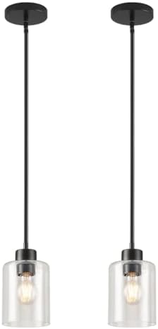 Black Pendant Lights Kitchen Island - Seeded Glass Pendant Light Fixture Multiple Stems Rods 3 Units 12 Inch 3 Units 4 Inch (2 Pack Black Seeded Downrod) by KLSSLighting