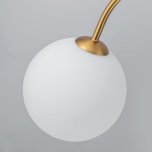 LamQee 4 Lights Mid Century Modern Chandelier, Milk Glass Globe Chandelier Light Fixture with Gold Metal & White Ball, Large Pendant Lighting Ceiling Hanging for Dining Room Kitchen Island Entryway - Image 5