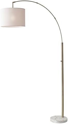 Adesso Floor Lamp, Marble & Off-White Linen, Adjustable, 73.5” by Adesso