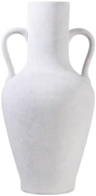 20.5in Tall Ceramic Floor Vase with Vintage Handles, White by KensTro
