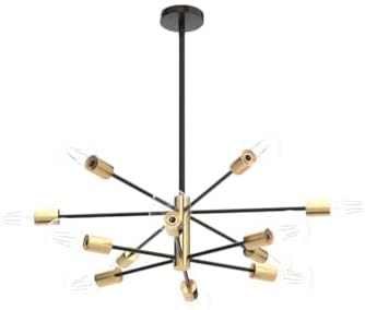 RUIYEY Modern Chandelier Ceiling Light Fixture - 33.4" 12-Light Gold and Black Sputnik Chandeliers, Height Adjustable Industrial Farmhouse Pendant Lighting for Dining Room, Living Room, Kitchen Island - Image 3