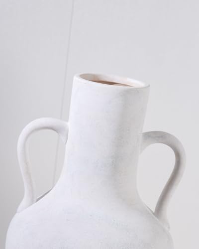 20.5in Tall Ceramic Floor Vase with Vintage Handles, White - Image 4
