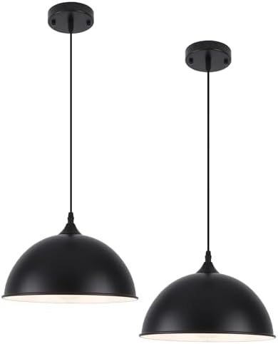 Black Pendant Lights Kitchen Island 2 Pack, 11.8" Farmhouse Dome Pendant Light, Adjustable Height Island Pendant Lights for Dining Room Bedroom by PINDODO