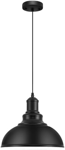 Pendant Lights, Farmhouse Pendant Lamp with Metal Shade (White Inside), Matte Black Industrial Pendant Lighting for Kitchen Island, Dining Room, Bedroom, Hallway by MgLoyht